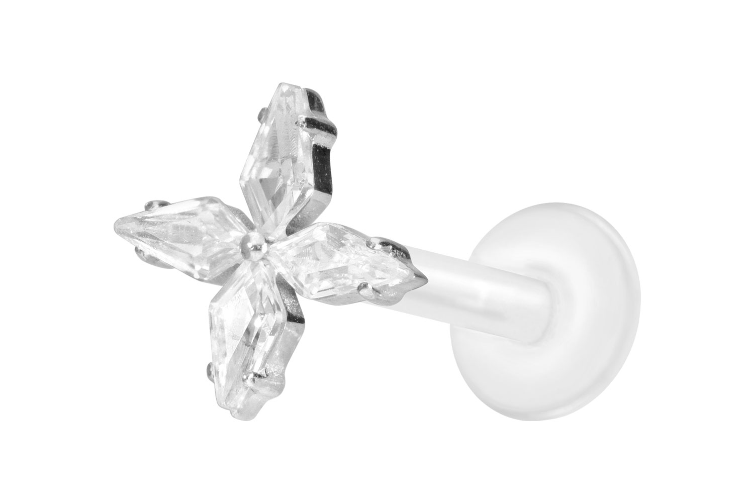 PTFE Labret Piercing mit Innengewinde + Titan-Aufsatz KRISTALLSTERN